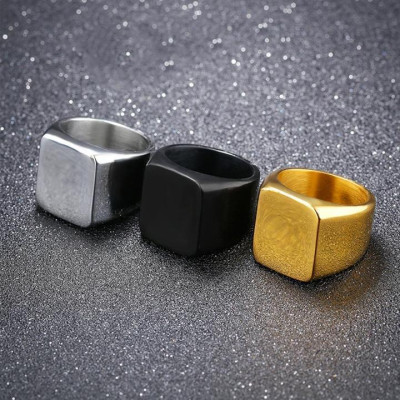 Nhẫn nam titan thời trang mặt trơn vuông to cao cấp thép không gỉ trangsucpt màu mạ vàng PTNNA24