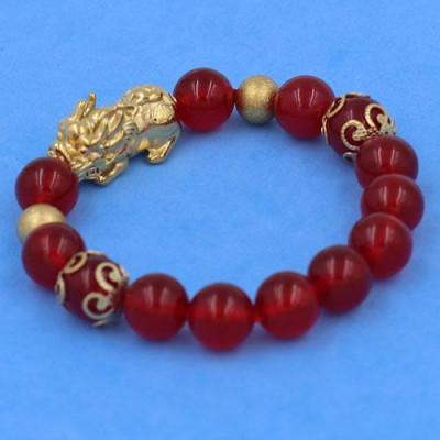 Chuỗi tay Thạch Anh Đỏ 10 ly mix Tỳ Hưu inox VTAOTHTRHKHB10 - hợp mệnh Hỏa, mệnh Thổ