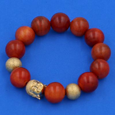 Chuỗi hạt đeo tay Gỗ Đỏ 15 ly - Vòng tay Phật A Di Đà hạt inox vàng VGONLVHB14 - Vòng đeo tay size lớn