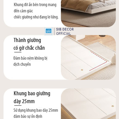 Giường Ngủ Tatami Tối Giản Hiện Đại Màu Walnut Có Đèn LED SIB Decor GN32