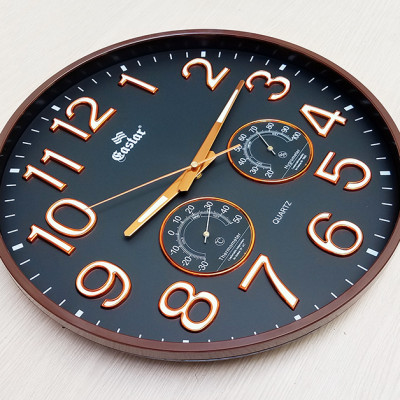 Đồng hồ Treo Tường Cao Cấp Có DẠ QUANG và NHIỆT ẨM KẾ TỰ ĐỘNG - Máy KIM TRÔI EASTAR - Viền Mỏng Số Nổi 3D - Tặng Pin Maxell - BH 1 Năm