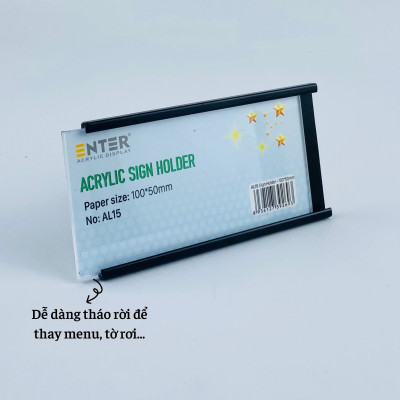 Bảng thông tin nhôm Enter AL15 100x50mm, Khung thông tin sản phẩm, Khung bảng giá siêu thị, Tag thông tin mini