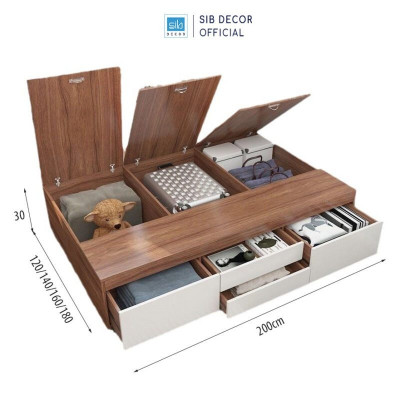 Giường Gỗ Đa Năng Kết Hợp Tủ Đựng Đồ 4 Ngăn Kéo SIB Decor GN20