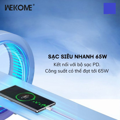 Cáp sạc nhanh Wekome WDC-21 C to C 65W bọc dù chống đứt, độ dài 1m akz ( hàng chính hãng)