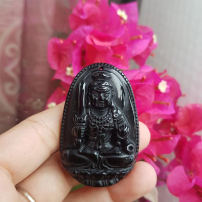 Mặt Dây Chuyền Bất Động Minh Vương Độ Mệnh Nam Tuổi DẬU  Chất liệu đá mã não đen Hợp Nam mệnh Thủy, mệnh Mộc  Size nam C53mm x N39mm x S11mm ạ