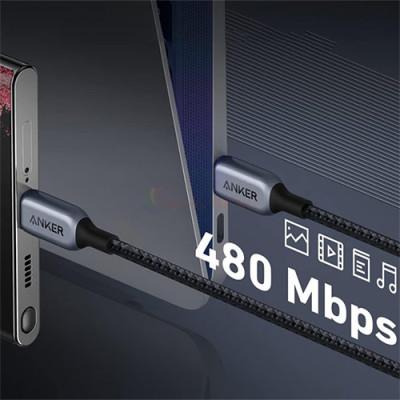 Cáp USB Type-C to Type-C Anker 765 Nylon Cable 140W 0.9m A8865 - Hàng chính hãng