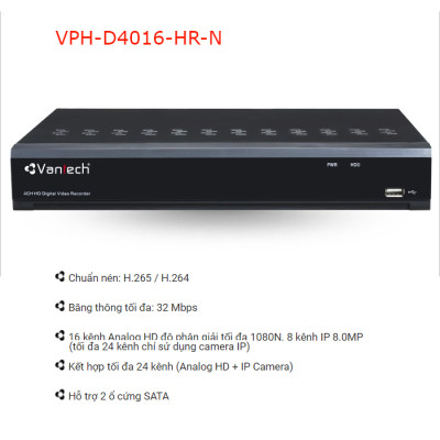 Đầu ghi XVR 16 kênh 5in1 1080N VPH-D4016HR-N-Hàng chính hãng