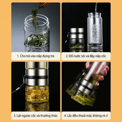 Bình trà thủy tinh KG85 2 lớp pha cách nhiệt tốt, có lõi lọc inox304 cao cấp dung tích 500ml - Hàng chính hãng