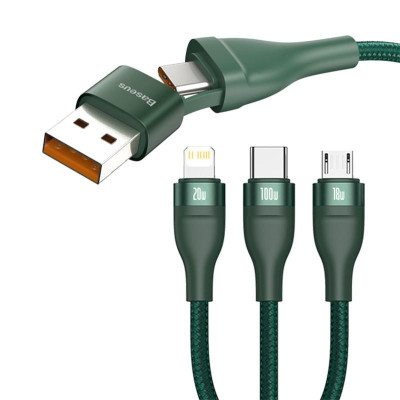 Cáp sạc đa năng 6 trong 1 Baseus Flash Series Two-for-three Data Cable U+C to M+L+C 100W LV874-Hàng chính hãng.