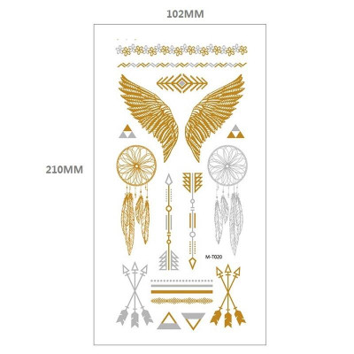 Xăm nhũ cánh thiên thần, mũi tên, vòng dreamcatcher, hoa vintage tatoo tạm thời henna Legaxi