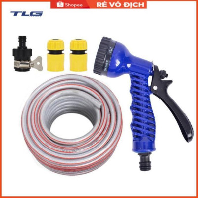 Bộ dây tăng áp 3 lần vòi xịt nước rửa xe, tưới cây loại 7-10m (cút nhựa nối nhựa đen) 206843