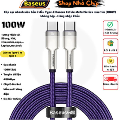Cáp sạc nhanh siêu bền 2 đầu Type-C Baseus Cafule Metal Series màu tím (100W) không hộp - Hàng nhập khẩu