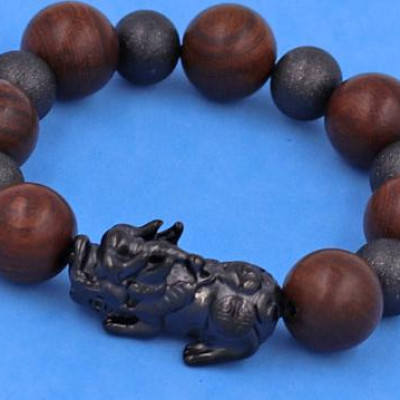 Chuỗi tay Gỗ Đàn Hương Nâu size 18 ly mix Tỳ Hưu Inox - Chuỗi size XXXL