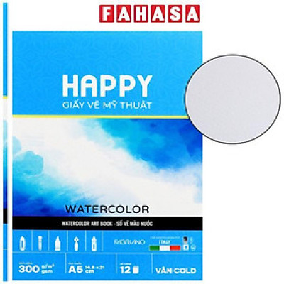 Sổ Vẽ Mỹ Thuật Gáy Keo Màu Nước A5 - Happy Water Color - Vân Cold - 300gsm (12 Tờ)