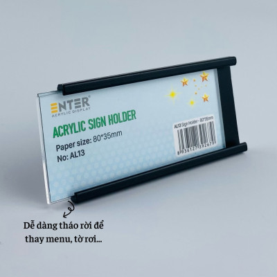 Bảng thông tin nhôm Enter AL13 80x35mm, Khung thông tin sản phẩm, Khung bảng giá siêu thị, Tag thông tin mini