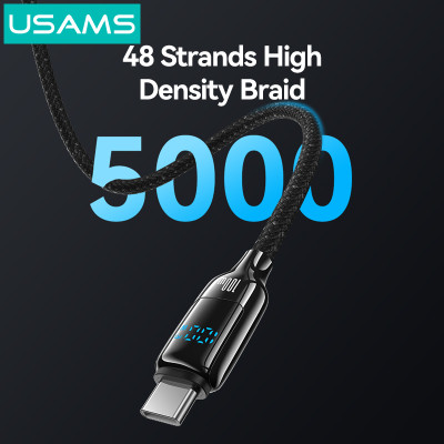 Cáp sạc nhanh USAMS SJ742 Type-C To Type-C 100W Digital Display Zinc Alloy HX Series tương thích IP15 series ( Hàng Chính Hãng)