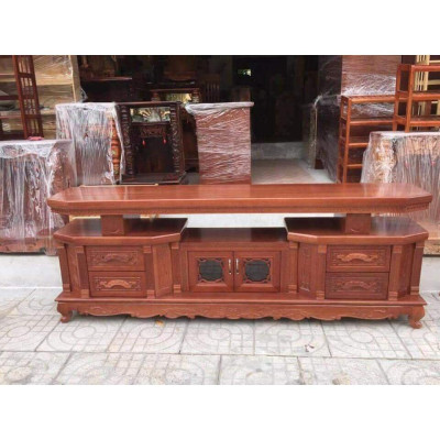 Kệ tivi vát cạnh gỗ xoan đào dài 2m màu cánh gián vân gỗ tự nhiên