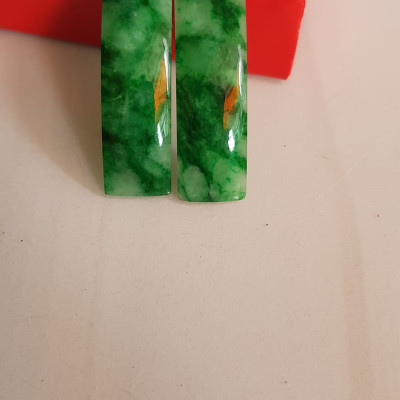 Mặt Lắc Tay miếng cong dài chữ nhật đá cẩm thạch tự nhiên xanh lý sơn thủy đậm vân bóng đẹp Size Dài 41mm x ngang 11mm x dầy 3mm Nữ lên lắc tay bằng vàng đeo sang đẹp món quà tặng Mẹ, người thân ý nghĩa ạ