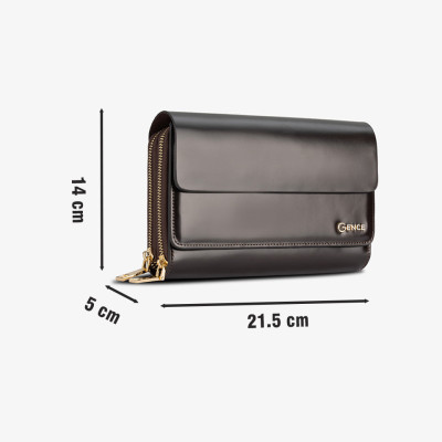 Clutch, Ví Cầm Tay Thời Trang Nam Da Bò Cao Cấp HT01 Nâu - 2 Khóa