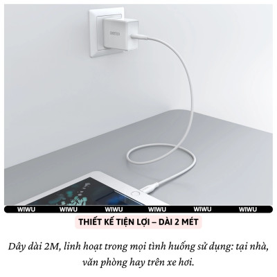 Dây cáp sạc nhanh 30W chuẩn MFI PD Type-C ra L (iP) hiệu Choetech IP0040 - Chuẩn sạc an toàn RoHS, chiều dài 200cm, Truyền dữ liệu 480Mbps, siêu bền, chất liệu TPE - Hàng nhập khẩu