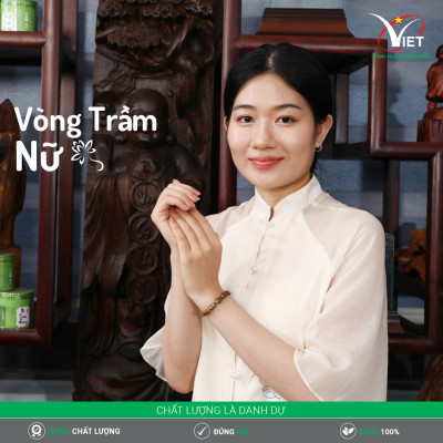 Vòng Trầm Hương Thiên Nhiên Dành Cho Nữ - Kiểu Đốt Trúc Đính Hạt Vàng - Màu Nâu Sậm