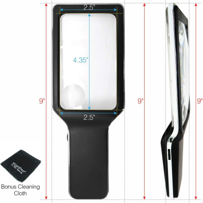 Kính lúp cầm tay đọc sách cao cấp Magnipros ED-12 (phóng đại 6x, 10 đèn LED chống chói, điều chỉnh độ sáng) (Hàng chính hãng)