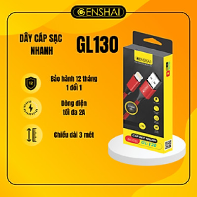 Cáp sạc hàng chính hãng GENSHAI GL130 3m dây dù dành cho điện thoại di đông và máy tính bảng |Bảo hành 12 tháng 1 đổi 1| Made in Việt Nam