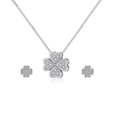 Combo dây chuyền và khuyên tai bạc Ý 925 Huệ Ngân - Cỏ bốn lá may mắn PP1504-RYE140726