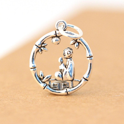 Combo 2 cái charm bạc dây chuyền nhà sư ngồi rừng trúc treo - Ngọc Quý gemstones