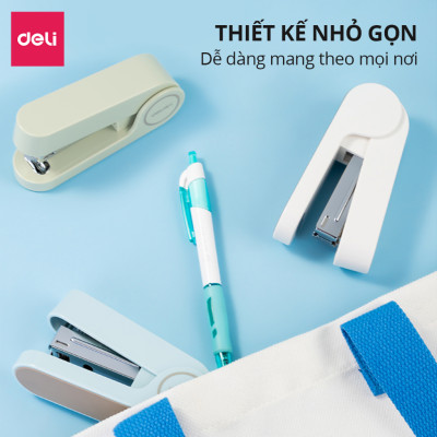 [BẢN NÂNG CẤP] Dập ghim học sinh văn phòng mini Deli 25 trang, Ghim bấm giấy số 12 màu pastel, nhỏ gọn, tiện lợi