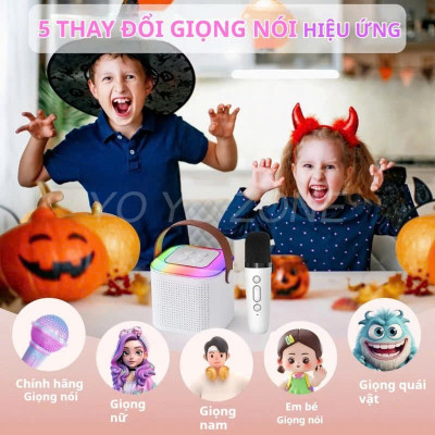 Loa Bluetooth mini kèm 2 micro hát karaoke không dây - Mic hát karaoke âm thanh chất lượng lọc âm khử nhiễu LED RGB - Hàng Nhập Khẩu