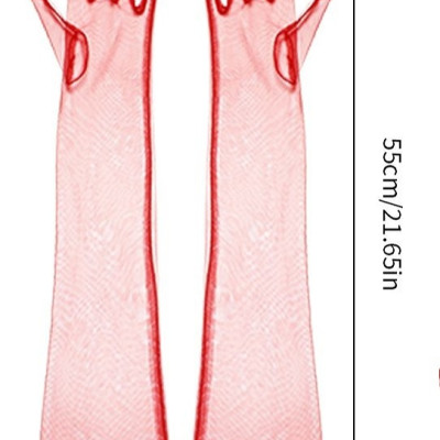 Găng tay vải tuyn trong suốt thời trang màu đỏ cho Cô dâu và Dạ hội, đi tiệc, sự kiện, lễ hội, chụp ảnh MS: 43025