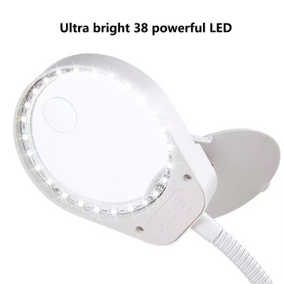 Kính lúp gắn bàn có đèn TERINO DE-7SW (phóng đại 8X và 15X, Led, màu trắng) - Hàng chính hãng