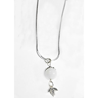 Dây Chuyền Mặt Đá Thạch Anh Ưu Linh Trắng Phối 3 Lá Bạc Ngọc Quý Gemstones