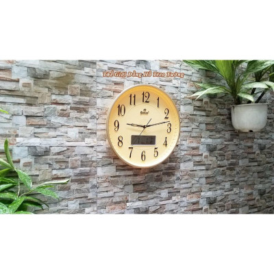 Đồng Hồ Treo Tường EASTAR Tròn Kim Điện tử - Máy KIM TRÔI - LỊCH Vạn Niên và NHIỆT KẾ Điện tử - Mặt Vàng – Bảo Hành 1 Nă