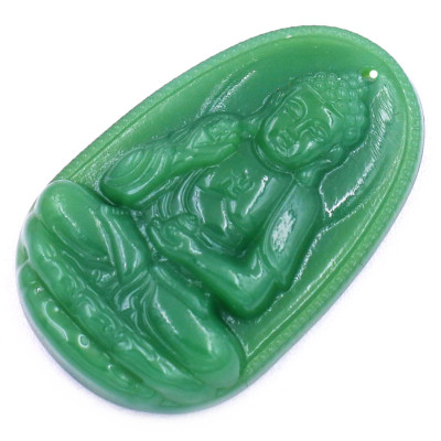 Mặt dây chuyền Phật A di đà đá xanh 2.2 x 3.6cm ( size trung ) kèm vòng cổ dây cao su xanh lá + móc inox, Phật bản mệnh