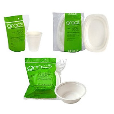 Combo Party 02 (1 gói Ly 260ml; 1 gói Dĩa Oval 6.5 in; 1 gói Tô 500ml) - Bao Bì Gracz Từ Bã Mía