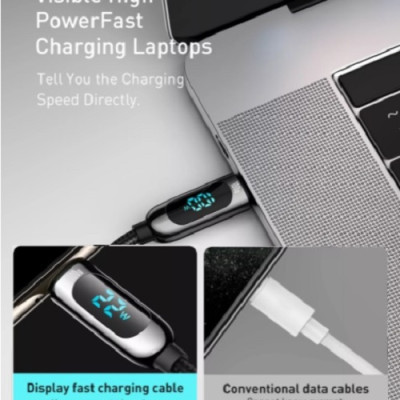 Cáp sạc nhanh Baseus C to C 100W màn led, Cáp sạc nhanh 100W Baseus Display Fast Charging Data Cable Type C to C 100W (20V/5A) - Hàng chính hãng