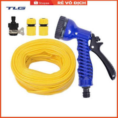 Bộ dây tăng áp 3 lần vòi xịt nước rửa xe, tưới cây loại 7-10m (cút nhựa nối nhựa đen) 206843