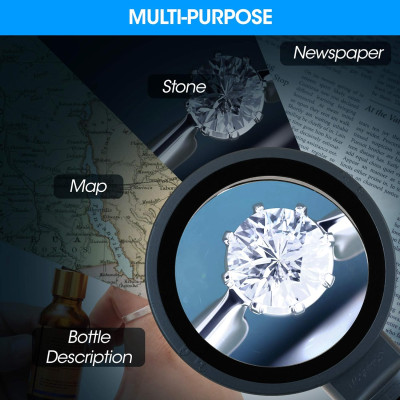 Kính lúp cầm tay đọc sách cao cấp Magnipros MP-9896 (10x, có đèn led 3 chế độ màu) - Hàng chính hãng