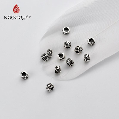 Charm bạc hình trụ chặn hạt họa tiết hoa văn - Ngọc Quý Gemstones
