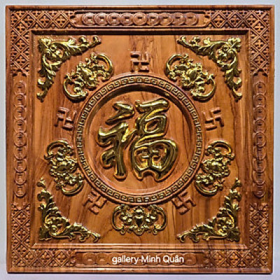 Tranh gỗ chữ Ngũ Phúc Lâm Môn ( Chữ Phúc 5 con dơi) treo phong thủy