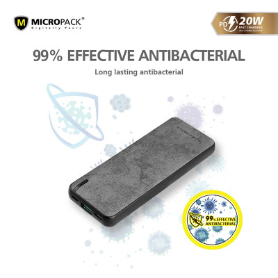 Pin Sạc Dự Phòng MicroPack ANTIBACTERIAL POWER STORE 1020 PB-1020 Dung Lượng 10.000mAh Phủ Lớp Da PU Kháng Khuẩn Hàng Chính Hãng