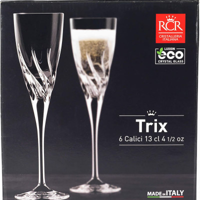 Ly Rượu Vang Thuỷ Tinh Pha Lê Ý RCR - Trix Champagne Flute 130ml