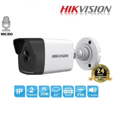 Camera IP Hikvision Trụ 2MP DS-2CD1023G0-IUF tiêu chuẩn ngoài trời IP67, tích hợp mic trên camera - Hàng Chính Hãng
