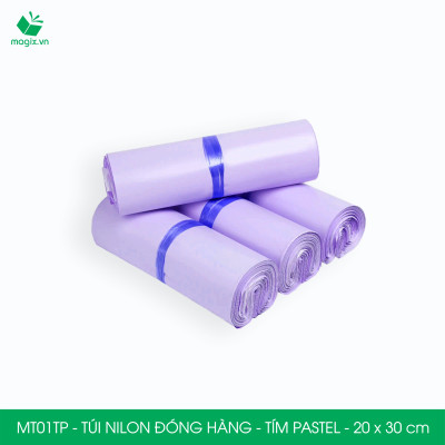 MT01TP - 20x30 cm  - Túi nilon gói hàng - 200 túi niêm phong đóng hàng màu xanh pastel tím pastel