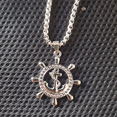 Dây chuyền nam hình mỏ neo may mắn, mặt hợp kim không gỉ si mạ, dây titan cao cấp rộng 3-4mm, dài 50cm