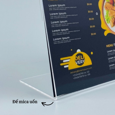 Kệ mica 1 mặt Enter F06-L 50x35mm A9 ngang, Kệ menu chữ L, Khung thông tin sản phẩm, Khung bảng giá, Kệ trưng bày để bàn