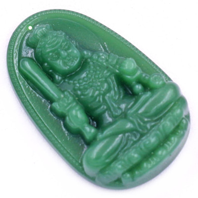 Mặt dây chuyền Phật Bất động minh vương đá xanh 2.2 x 3.6cm ( size trung ) kèm vòng cổ dây cao su xanh lá + móc inox, Phật bản mệnh