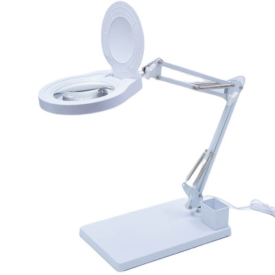 Kính lúp để bàn có đèn TERINO DE-78W (phóng đại 10X và 20X, Led, màu trắng) - Hàng chính hãng